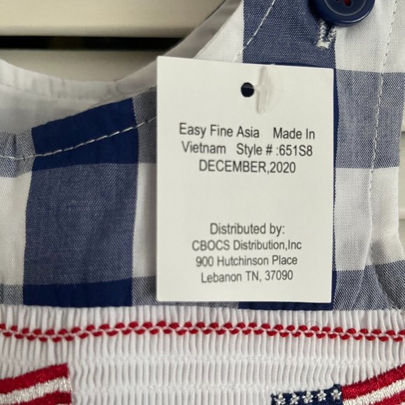 NEW with tags Good Lad American flag gingham smocked shortall boy’s sz 12 months - Picture 3 of 14